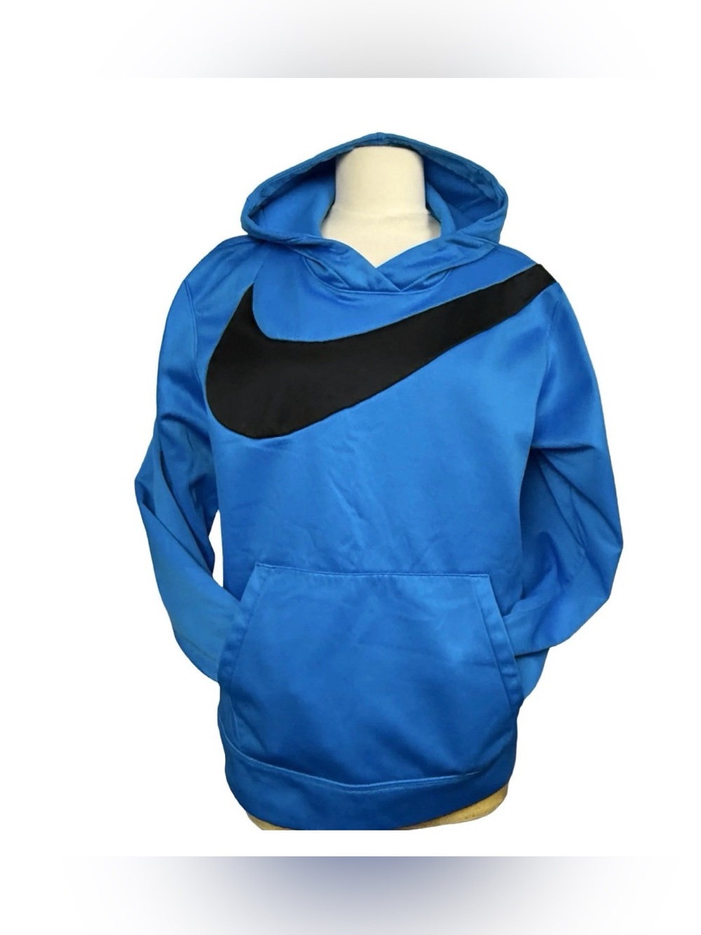 Nike Hoodie Big Swoosh Mens Size S Pullover Blue Black Large Logo Sweatshirt